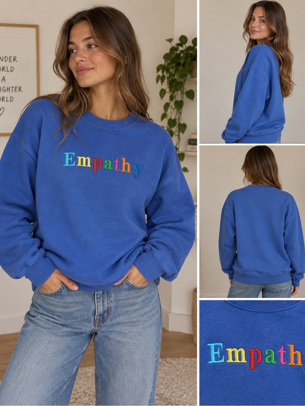 The Mayfair Group Empathy Embroidered Blue Crewneck Sweatshirt